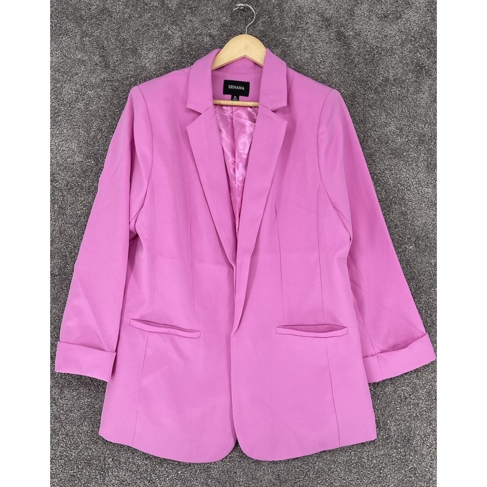Zenana Women Pink Open Front Longline Blazer Jacket XL QJ-1215D4 NWT